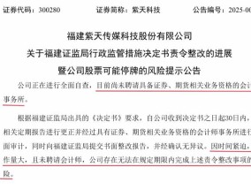 紫天科技：无法在责令改正期限内完成整改，股票停牌